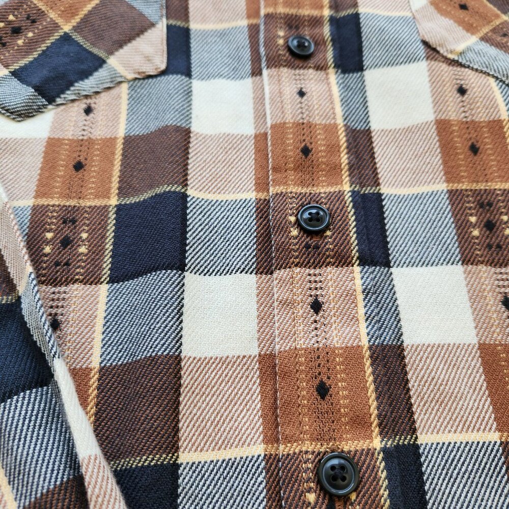 Frye Button Down Flannel Shirt Jacquard Brown Plaid Business Casual Western - Picture 6 of 11